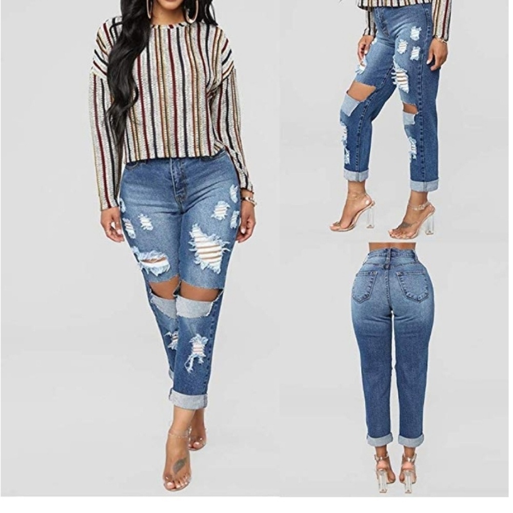 Rambling 2018 New Women Distressed Denim Jeans Ski